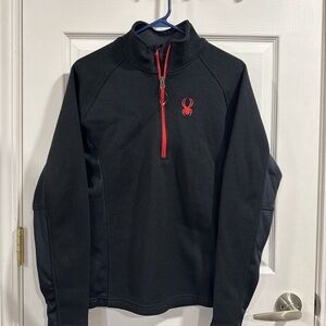 Spyder Mens Small 1/4 Zip Fleece Pullover Black Red Logo
